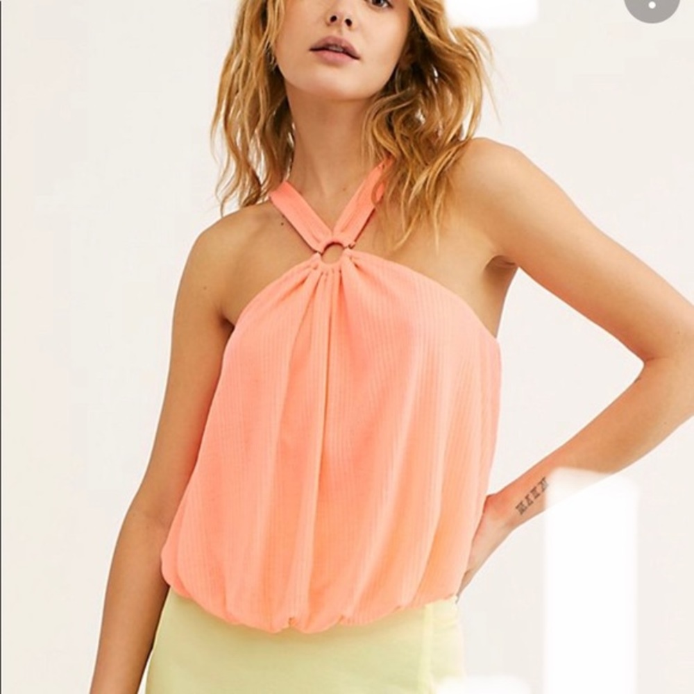 FREE PEOPLE coral balloon hem halter top